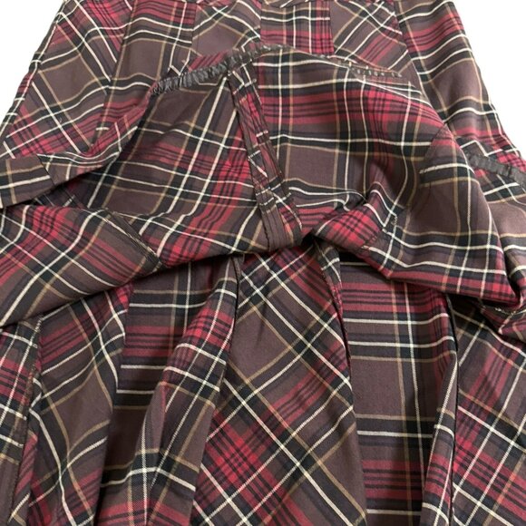 KENAR Brown & Red Plaid Flared Flounce Hem Long Skirt Stretch‎ Academia Corpcore - Picture 3 of 14
